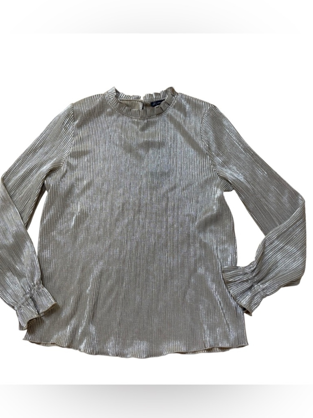 Adrianna Papell Metallic Pleated Neck Blouse Size Medium New with tags